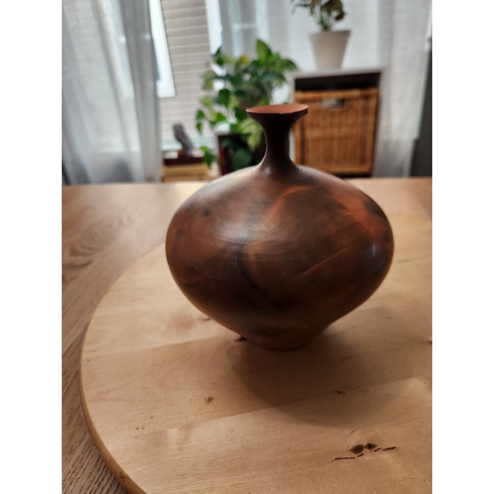 Earthtone Smoke-fired Studio Art Clay Bottle Pottery Vase Vessel Primitive Matte